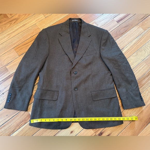 Oscar De La Renta 100% Lambswool Blazer Classic Dark Brown Chevron Men’s Sz 42S - Picture 12 of 13